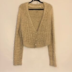 Anthropologie Soft Beige Women's Cropped Cardigan Sweater